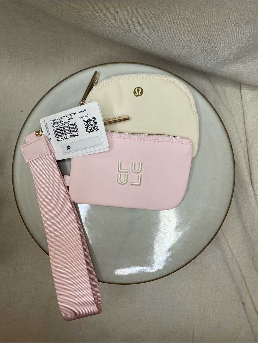 Lululemon athletica Pink and Cream Wristlet Pouch Set